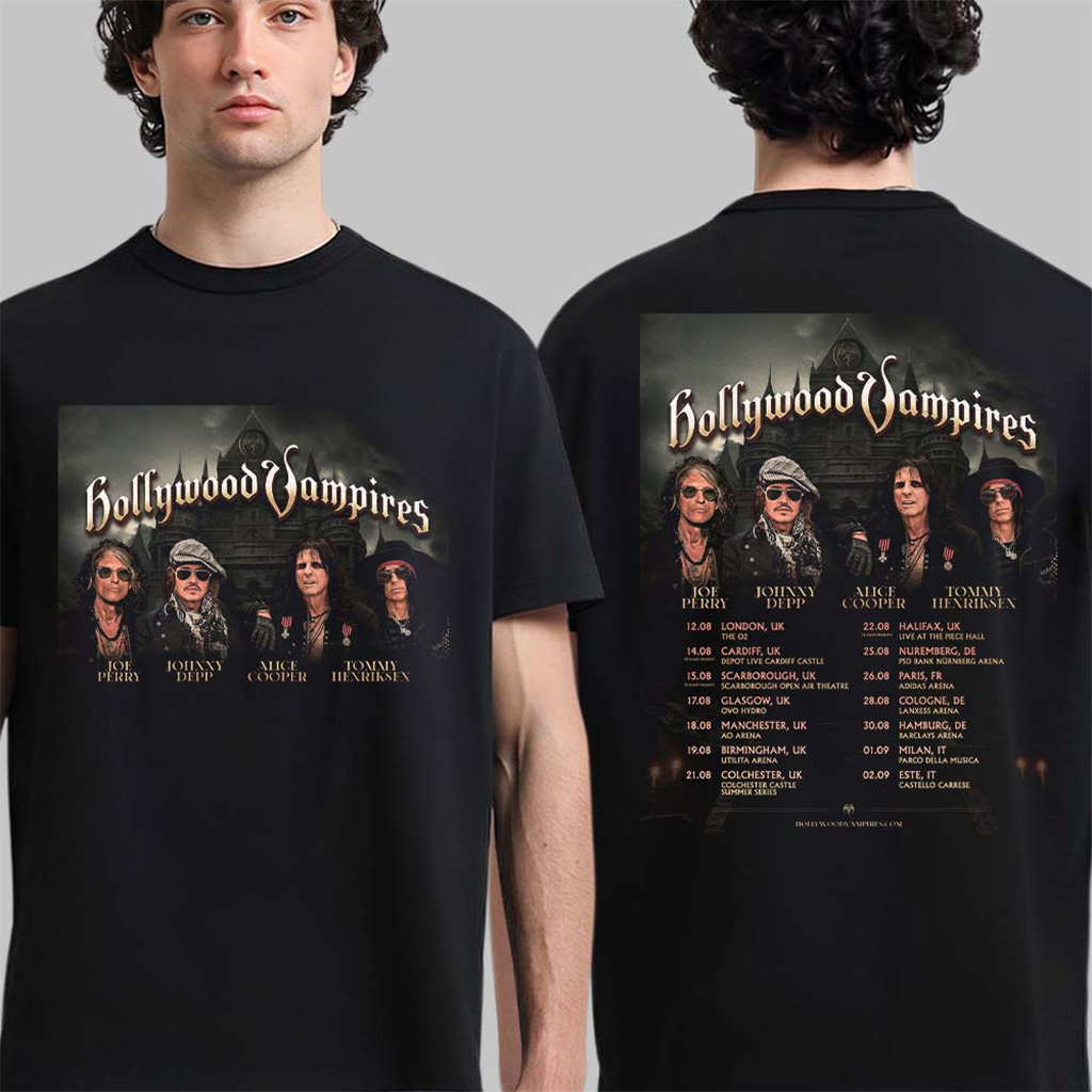 Hollywood Vampires UK And Europe 2026 Tour Schedule Dates T-Shirt Hollywood Vampires Merch