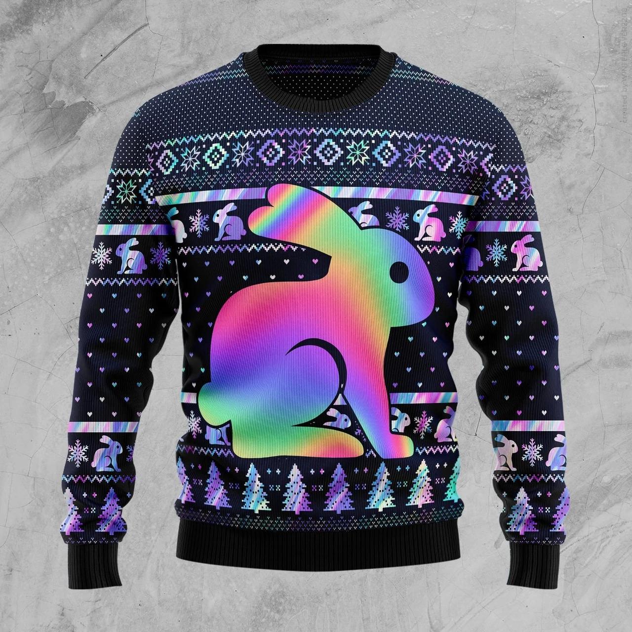 Hologram Rabbit Ugly Christmas Sweater Best Bunny Jumper Cool Gifts For Christmas Holiday