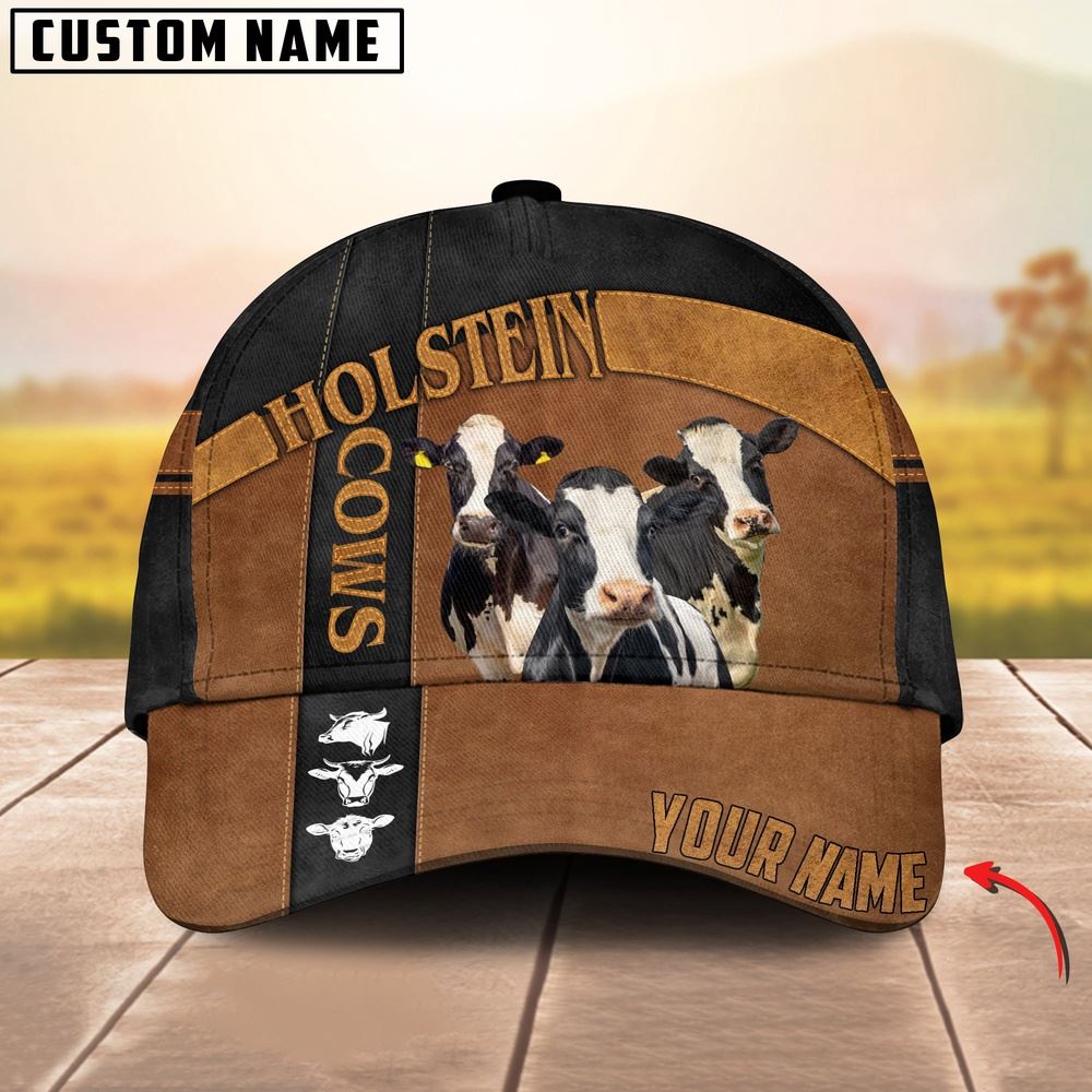 Holstein Black Traffic Line Leather Pattern Customized 3D Cap Farmer Baseball Cap Gift For Farmer
