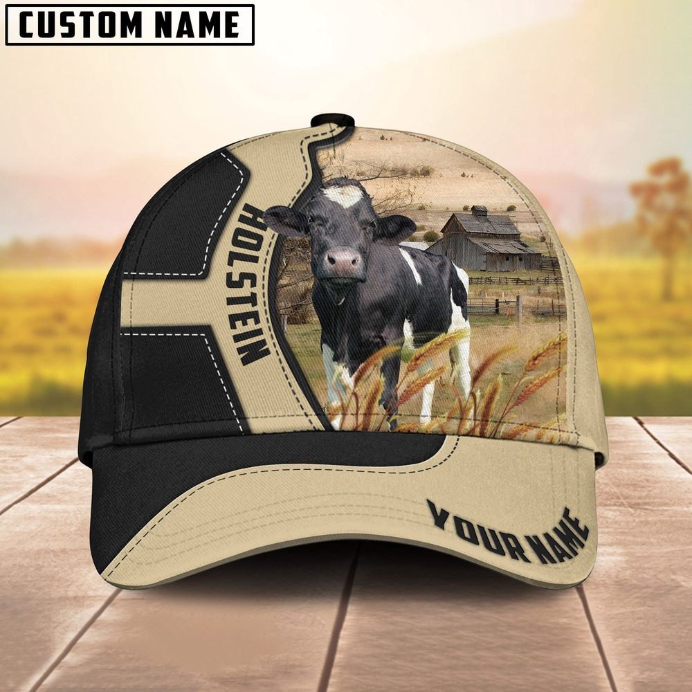 Holstein Cattle Black Khaki Pattern Customized Name Cap Farmer Baseball Cap Gift For Farmer