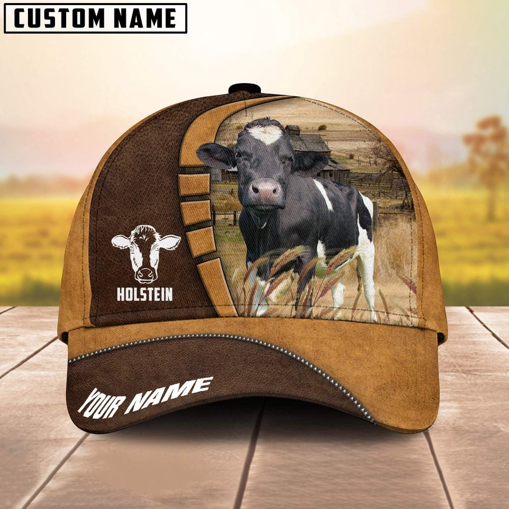 Holstein Cattle Customized Name Brown 3D Cap Farm Cap Farmer Baseball Cap Gift For Farmer
