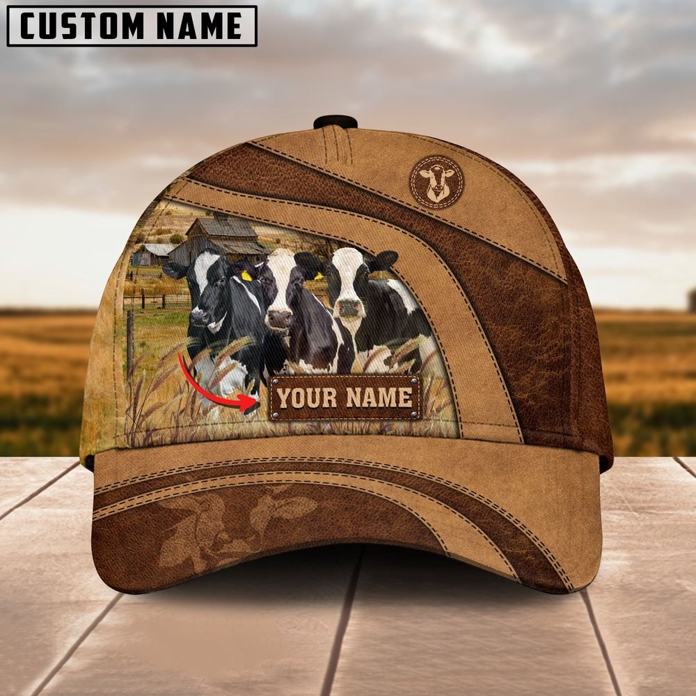 Holstein Cattle Customized Name Brown Cap Farm Cap Farmer Baseball Cap Gift For Farmer