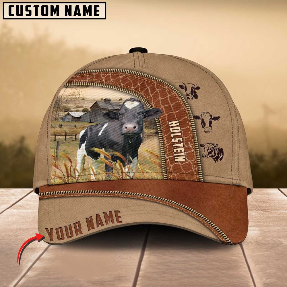 Holstein Cattle Customized Name Light Brown Cap Farm Cap Farmer Baseball Cap Gift For Farmer