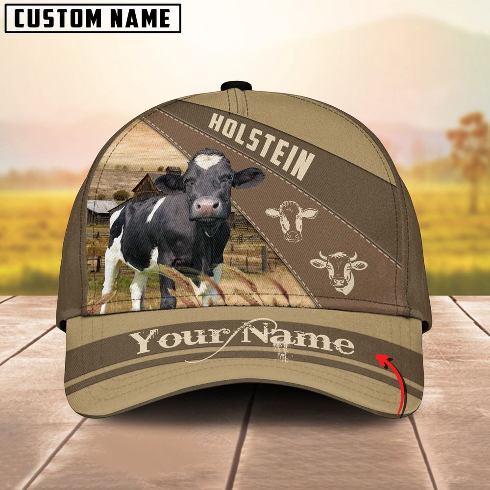 Holstein Cattle Khaki Pattern Customized Name Cap Farm Cap Farmer Baseball Cap Gift For Farmer