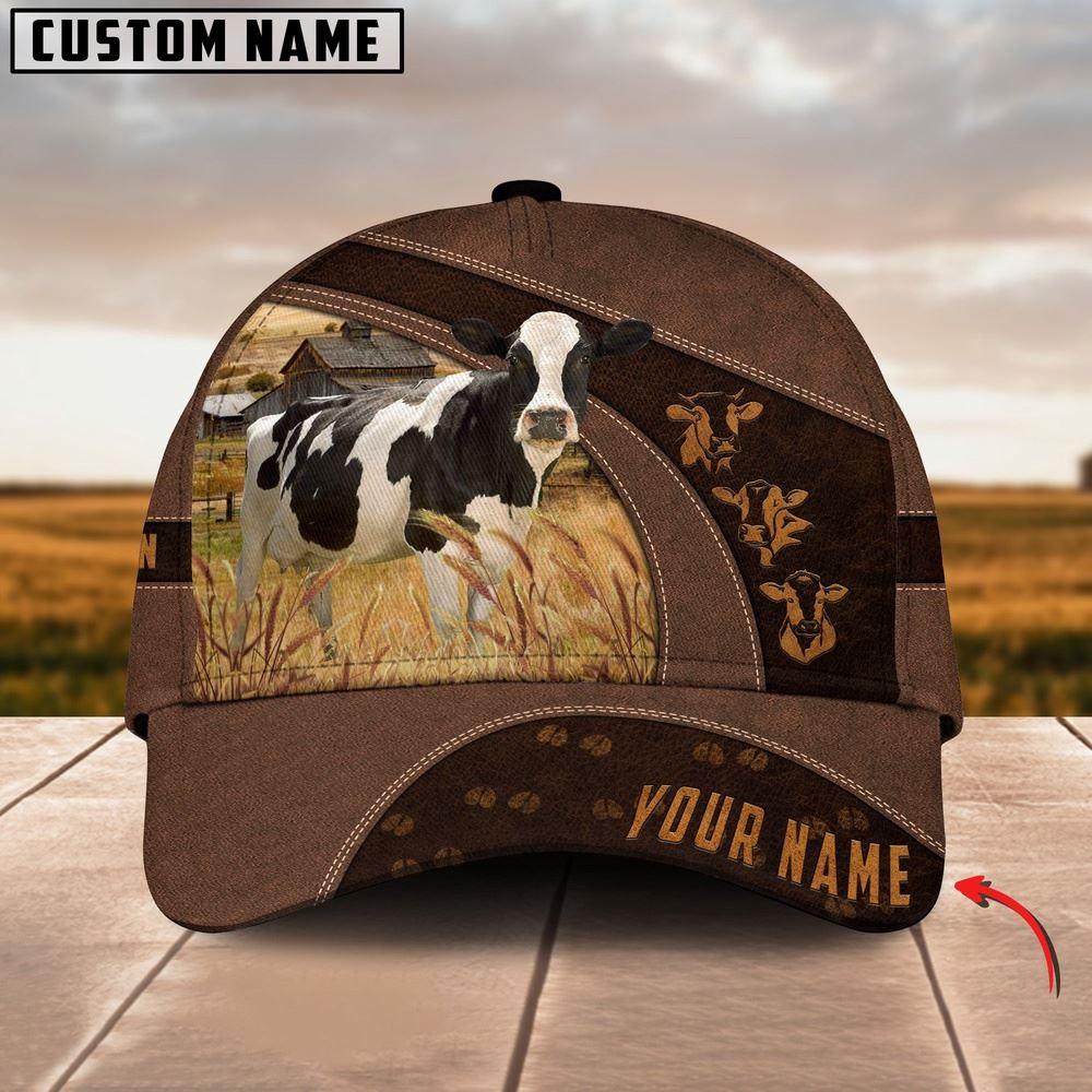 Holstein Cattle Leather Pattern Customized Name Cap Farm Cap Farmer Baseball Cap Gift For Farmer