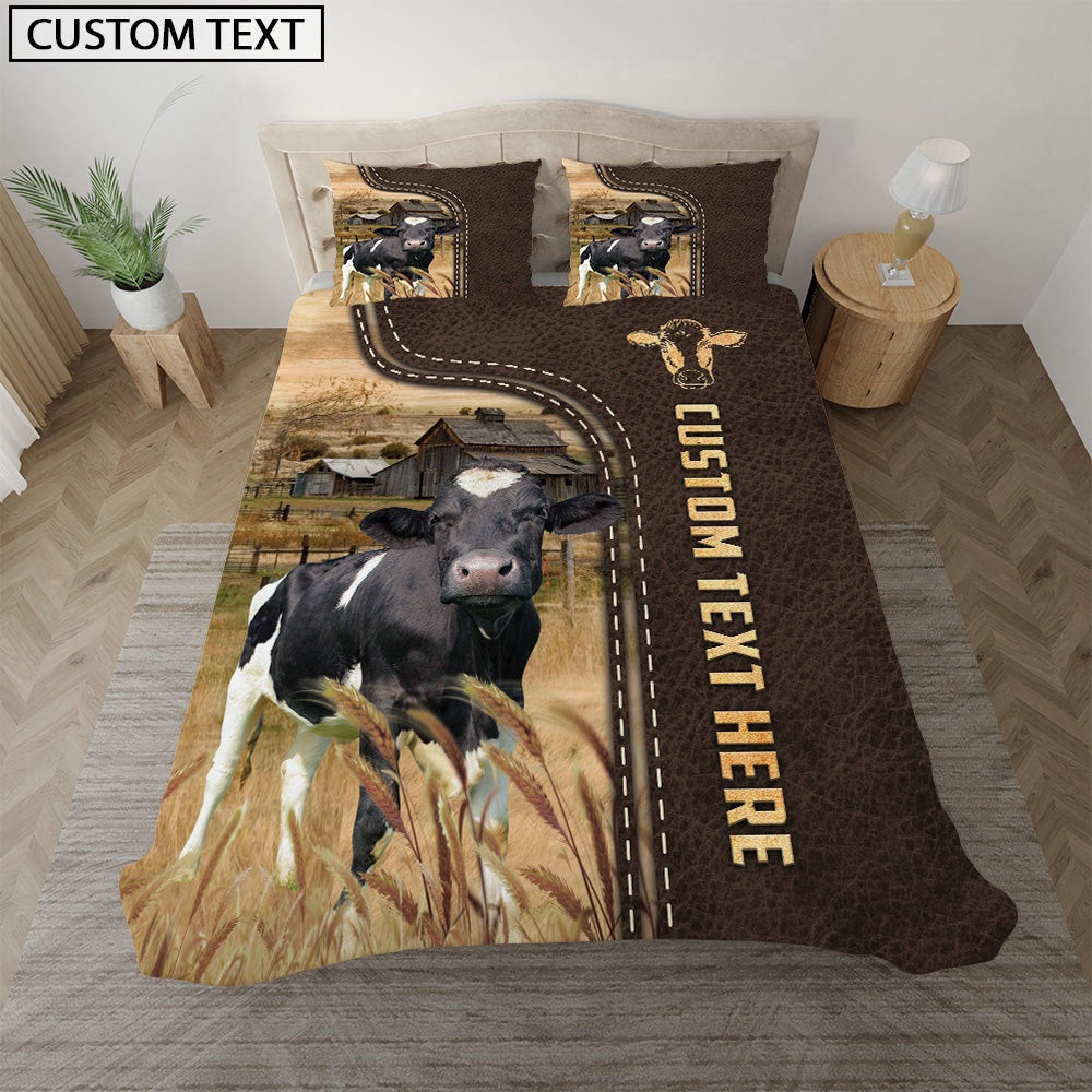 Holstein Custom Text Leather Pattern Bedding Set  Anniversary Gifts For Couples