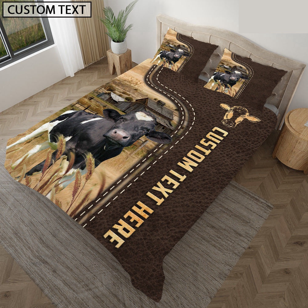 Holstein Custom Text Leather Pattern Bedding Set  Anniversary Gifts For Couples