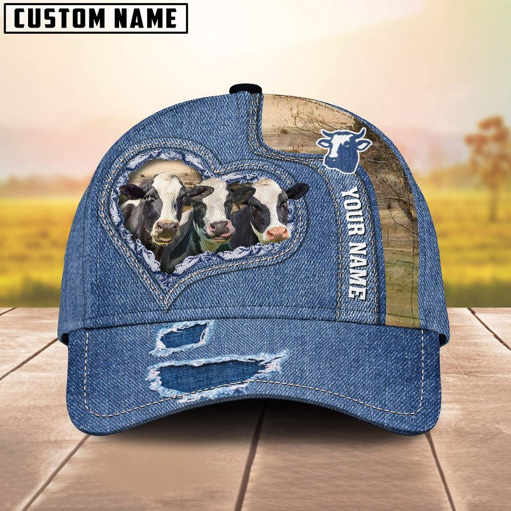 Holstein Customized Name Denim Cap Farm Cap Farmer Baseball Cap Gift For Farmer