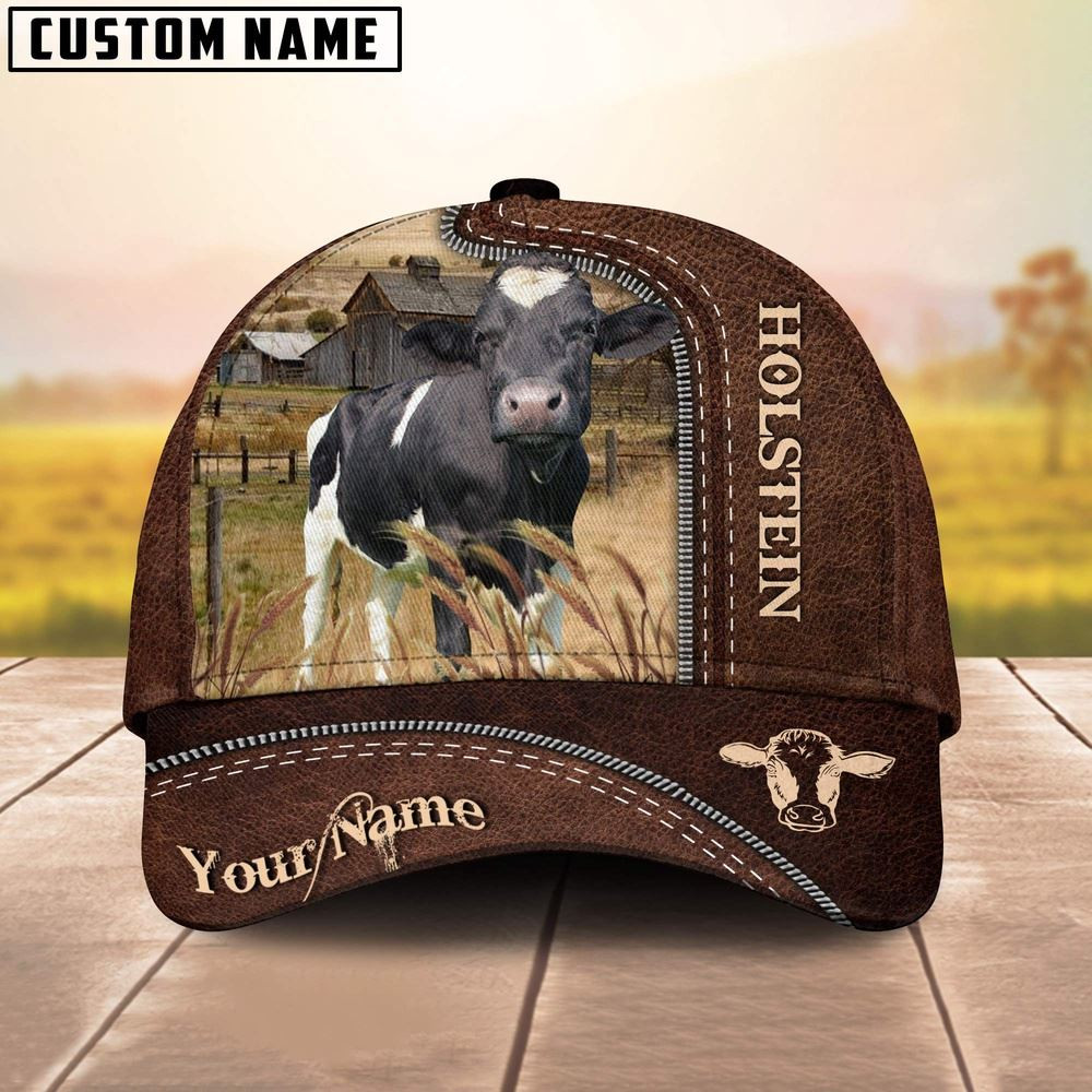 Holstein Customized Name Leather Pattern Cap Farm Cap Farmer Baseball Cap Gift For Farmer