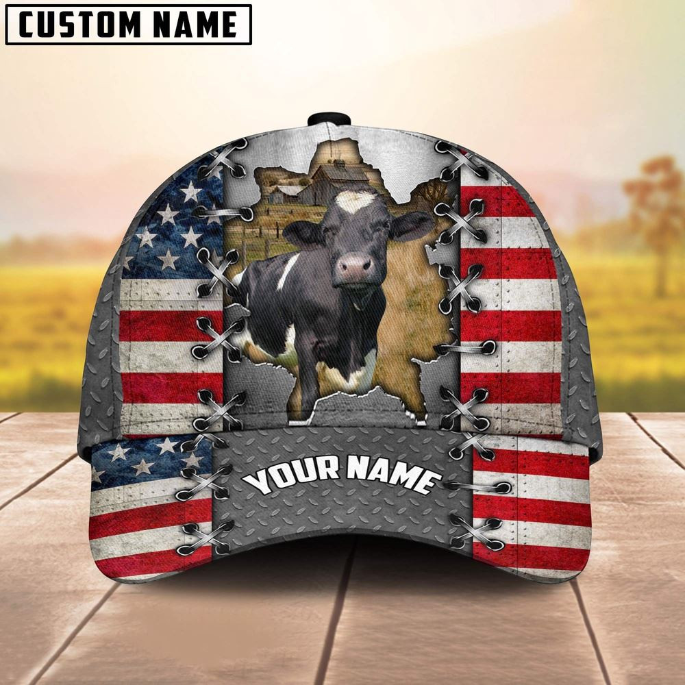Holstein Customized Name US Flag Cap Farm Cap Farmer Baseball Cap Gift For Farmer