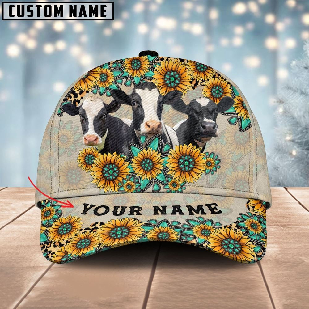 Holstein Happiness Sun Flowers Pattern Customized 3D Cap Farmer Baseball Cap Gift For Farmer