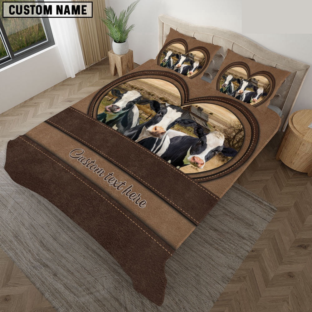 Holstein In Heart Custom Name Bedding Set  Anniversary Gifts For Couples