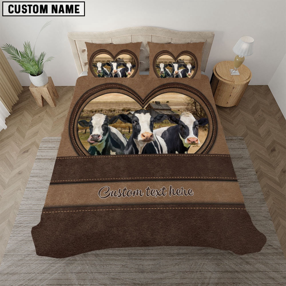 Holstein In Heart Custom Name Bedding Set  Anniversary Gifts For Couples