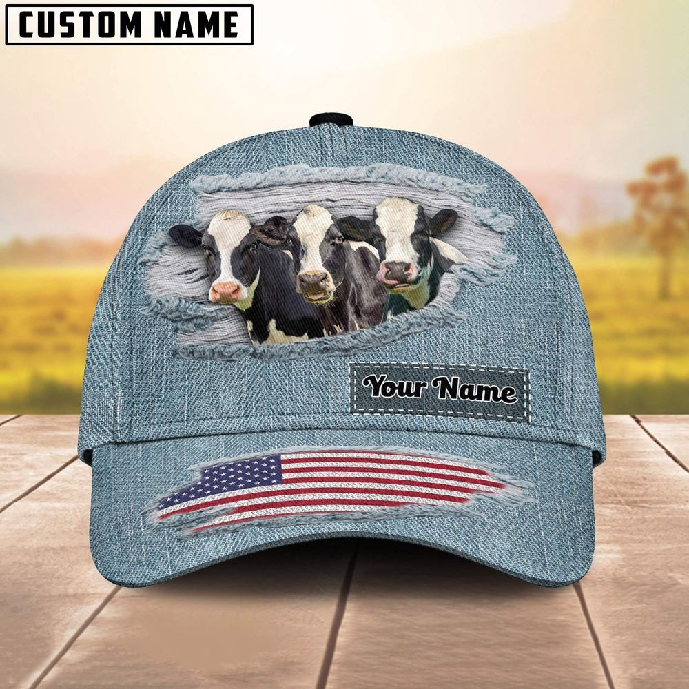 Holstein Jeans Pattern Customized Name Cap Farmer Baseball Cap Gift For Farmer