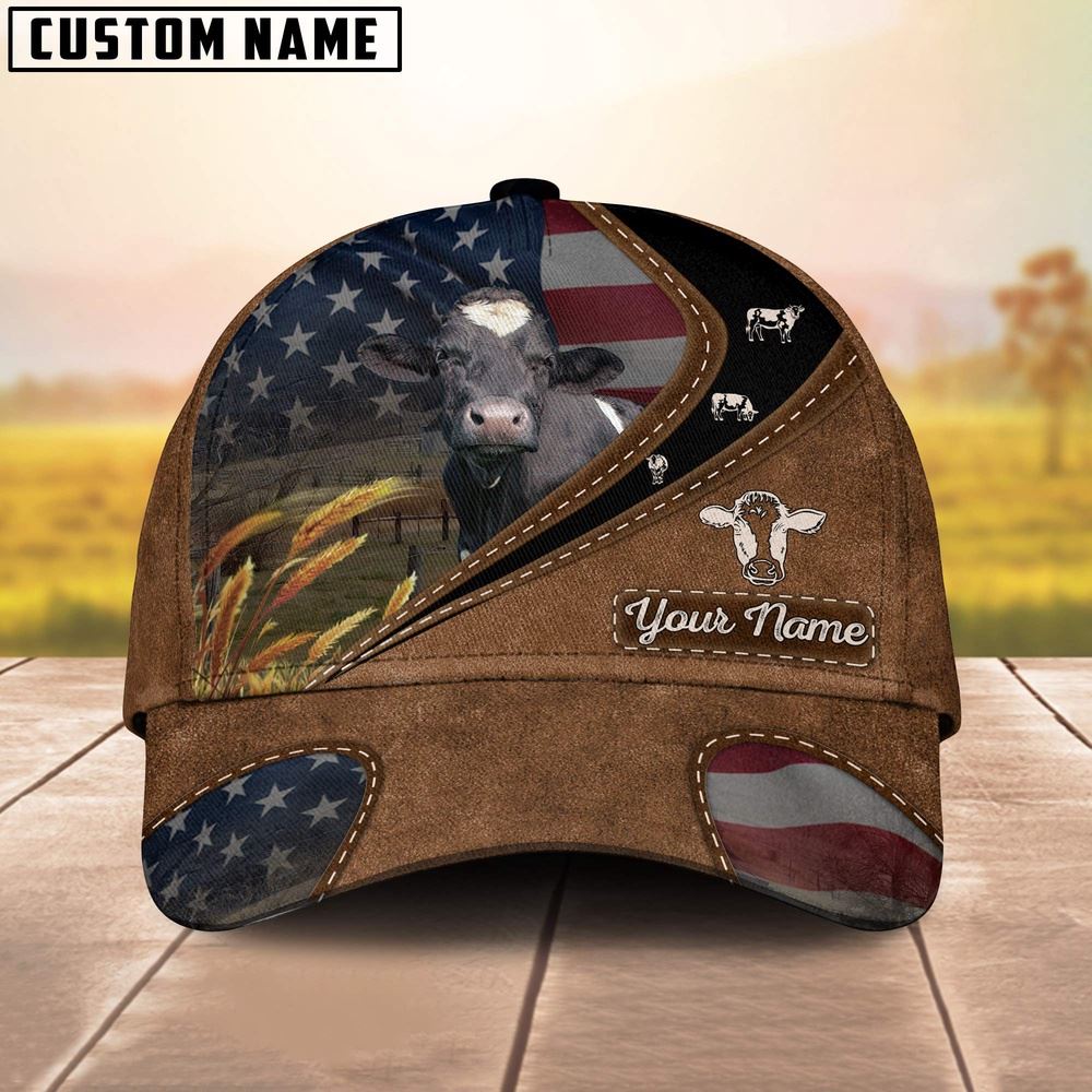 Holstein Leather Pattern American Customized Name Cap Farmer Baseball Cap Gift For Farmer