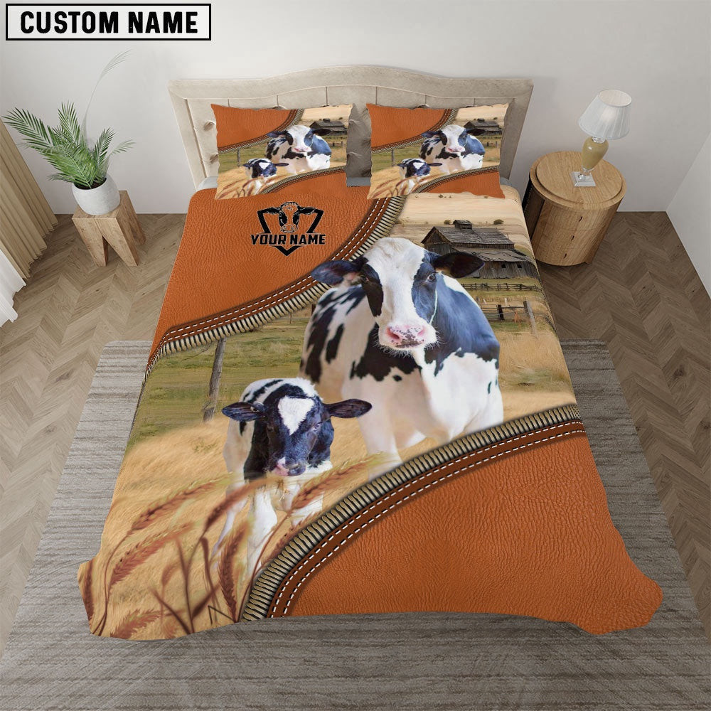 Holstein On The Farm Customized Name 3D Bedding Set Anniversary Gifts For Couples