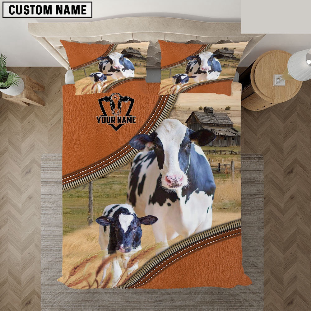 Holstein On The Farm Customized Name 3D Bedding Set Anniversary Gifts For Couples