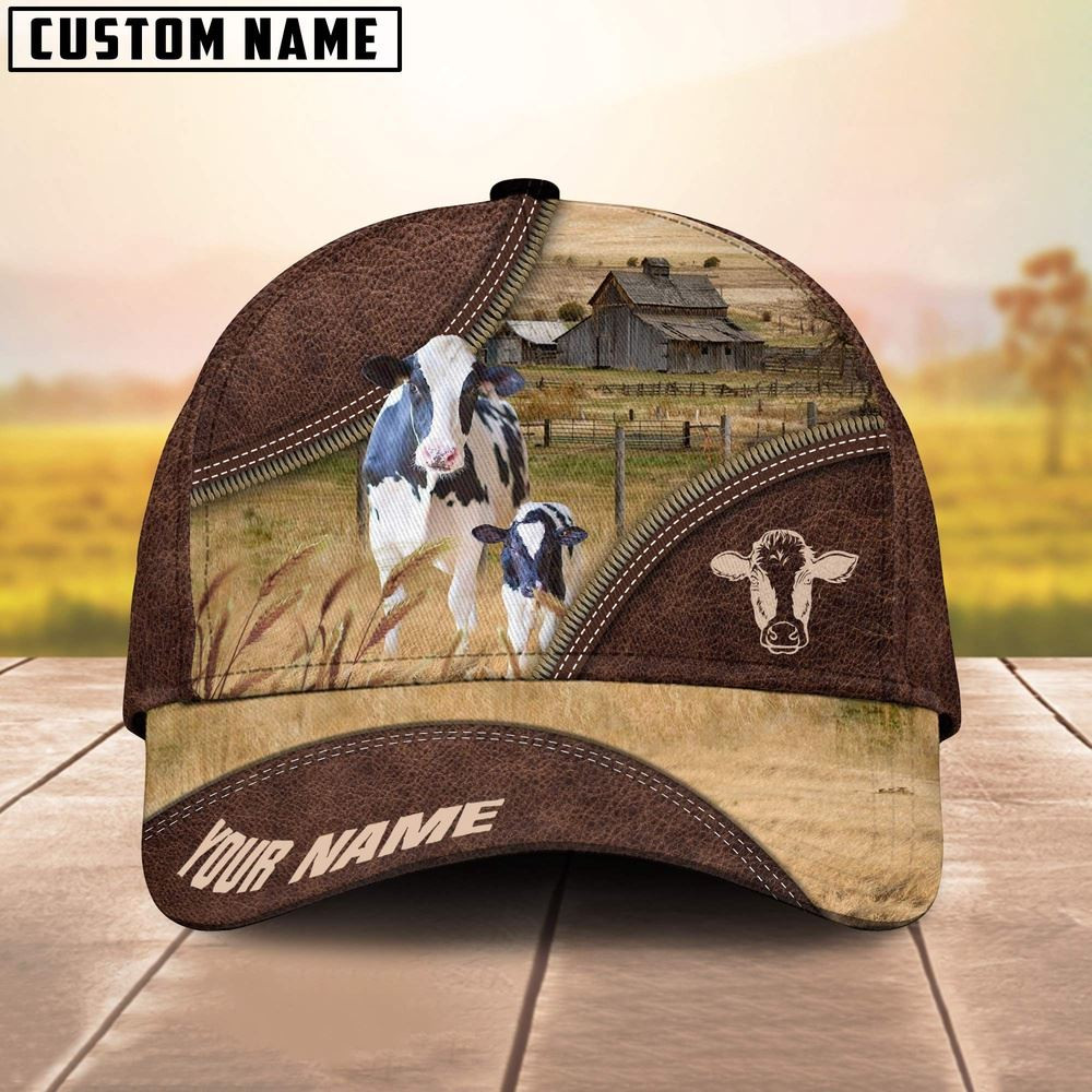 Holstein On The Farm Customized Name 3D Brown Cap Farmer Baseball Cap Gift For Farmer