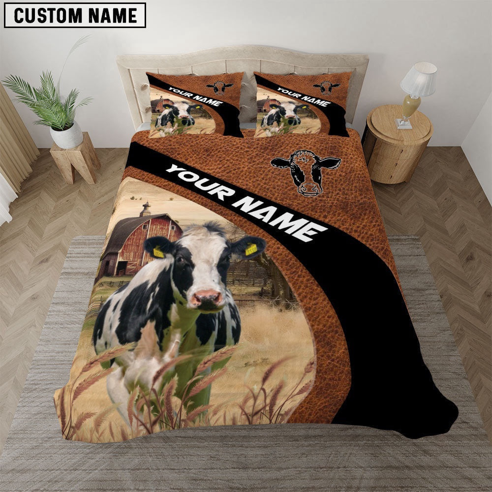 Holstein On The Farm Customized Name Red Barn Bedding Set Anniversary Gifts For Couples