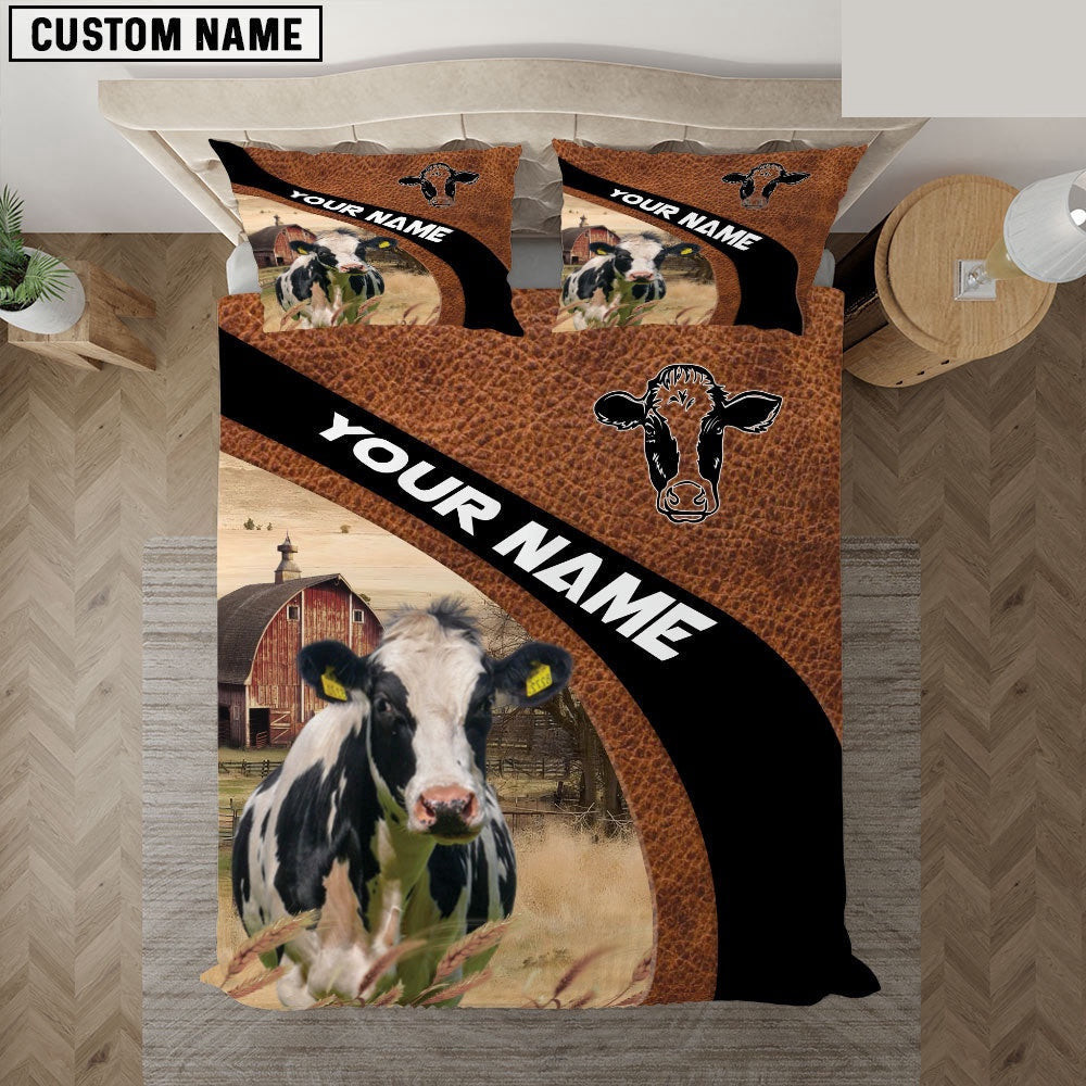 Holstein On The Farm Customized Name Red Barn Bedding Set Anniversary Gifts For Couples