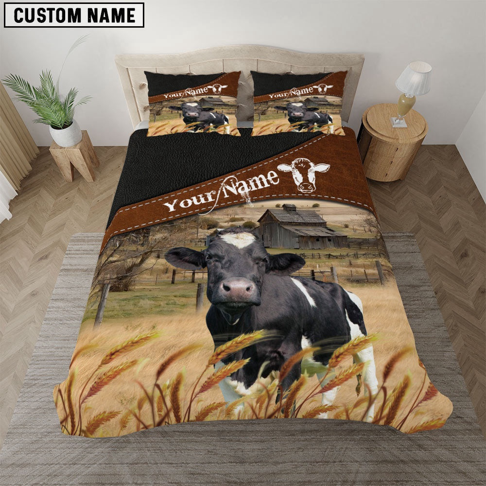 Holstein On The Field Customized Name Bedding Set Anniversary Gifts For Couples