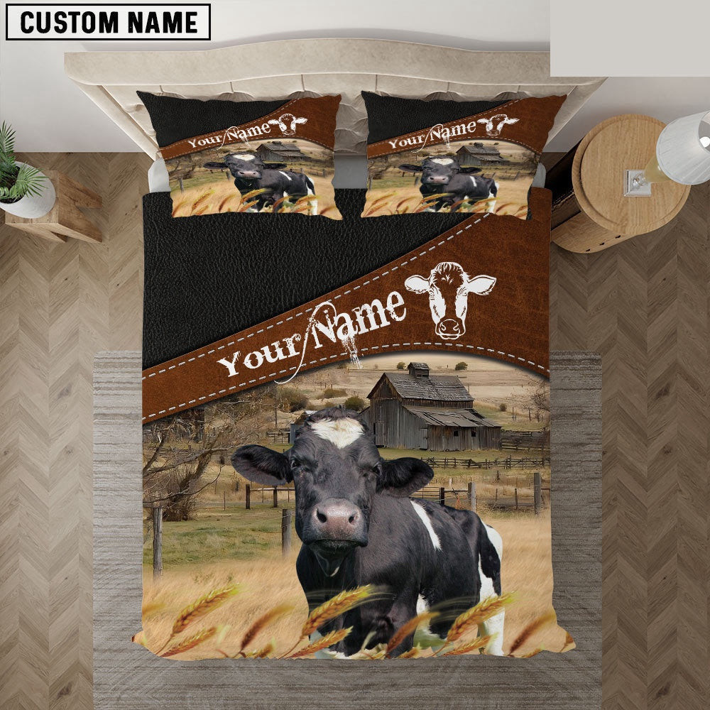 Holstein On The Field Customized Name Bedding Set Anniversary Gifts For Couples