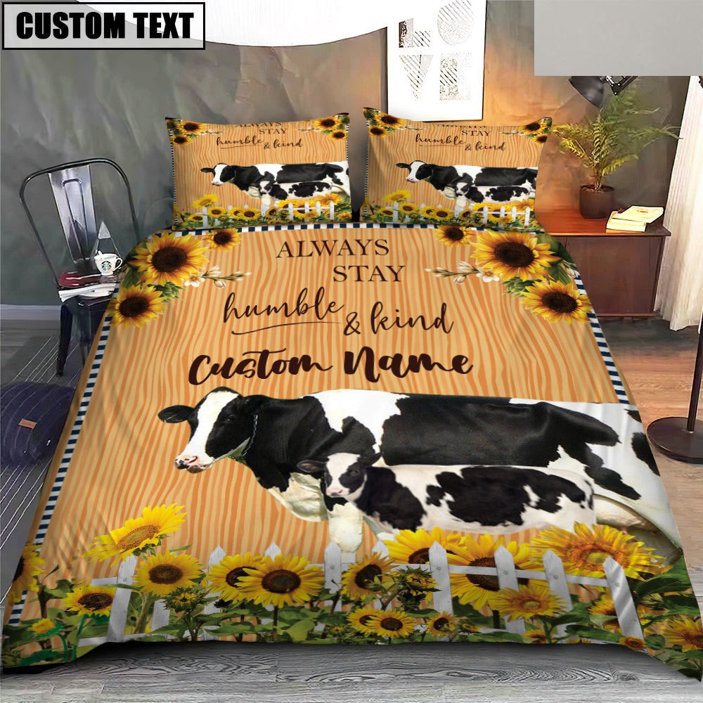 Holstein Stay Humble And Kind Custom Name Bedding Set Anniversary Gifts For Couples