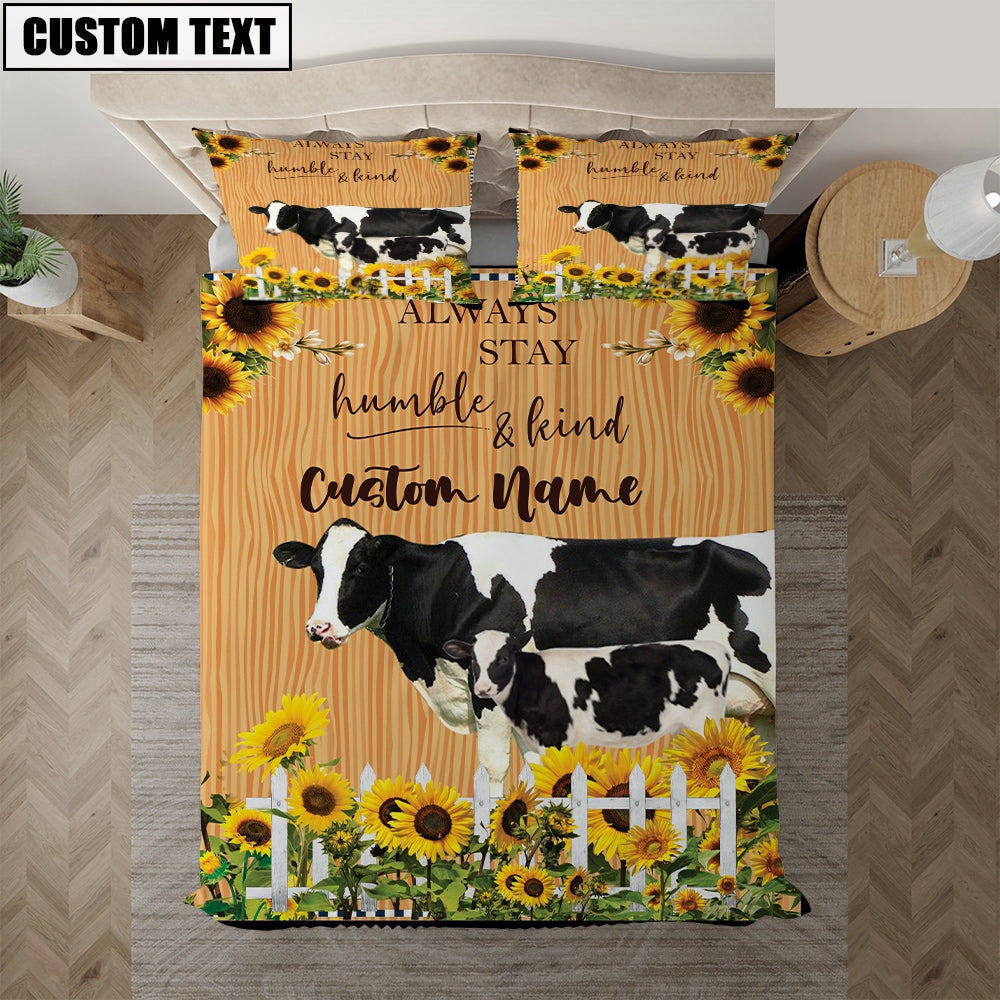 Holstein Stay Humble And Kind Custom Name Bedding Set Anniversary Gifts For Couples