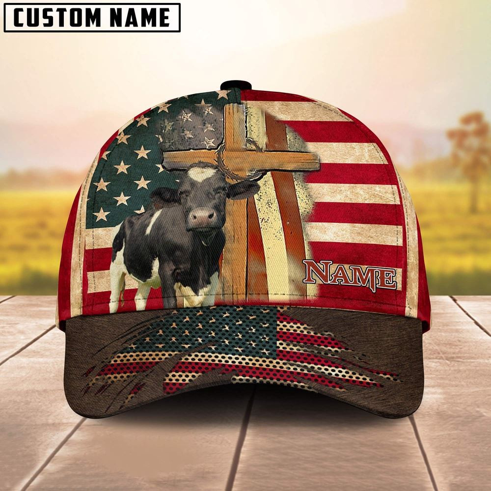 Holstein USA Flag Customized Name Cap Farm Cap Farmer Baseball Cap Gift For Farmer