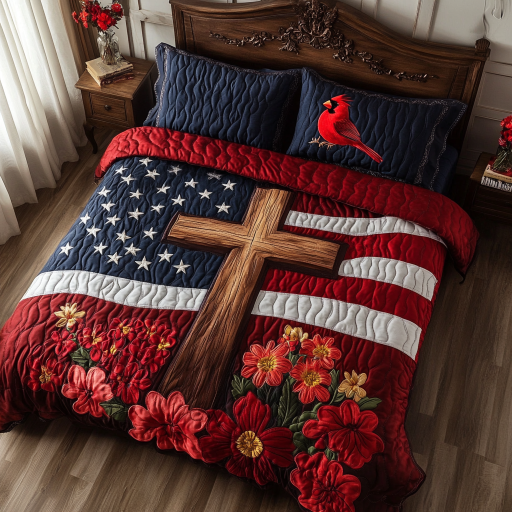 Holy Cross Quilted Bedding Set Bed Decorations Presents For Christian Friends