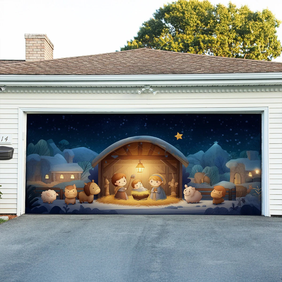 Holy Family Cartoon Nativity Christmas Garage Door Banner Xmas Decor Christian Christmas Gift