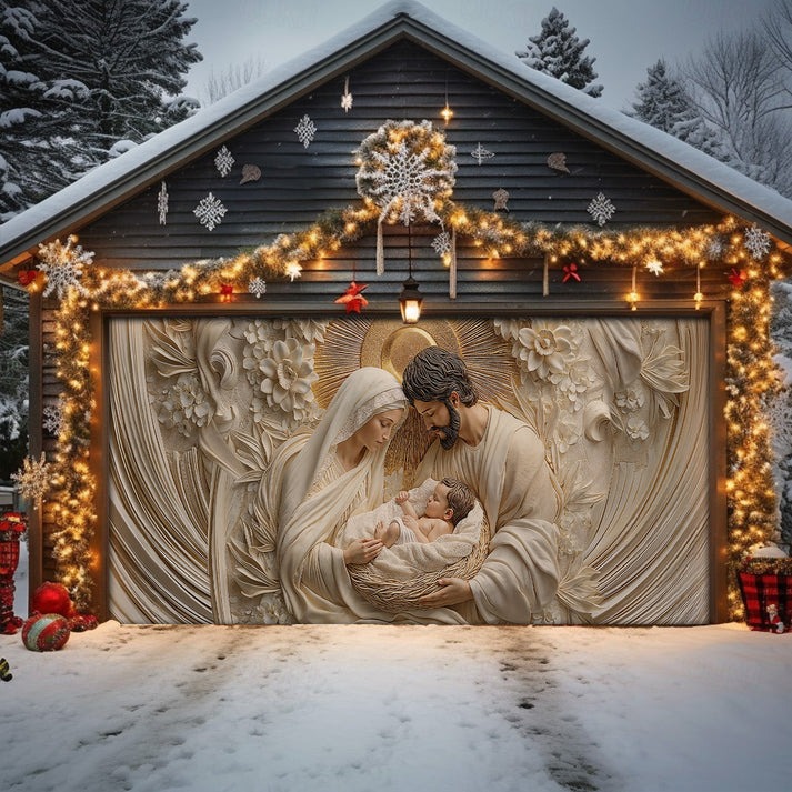 Holy Family Christmas Garage Door Cover Nativity Religious Outdoor Decor Xmas Presents