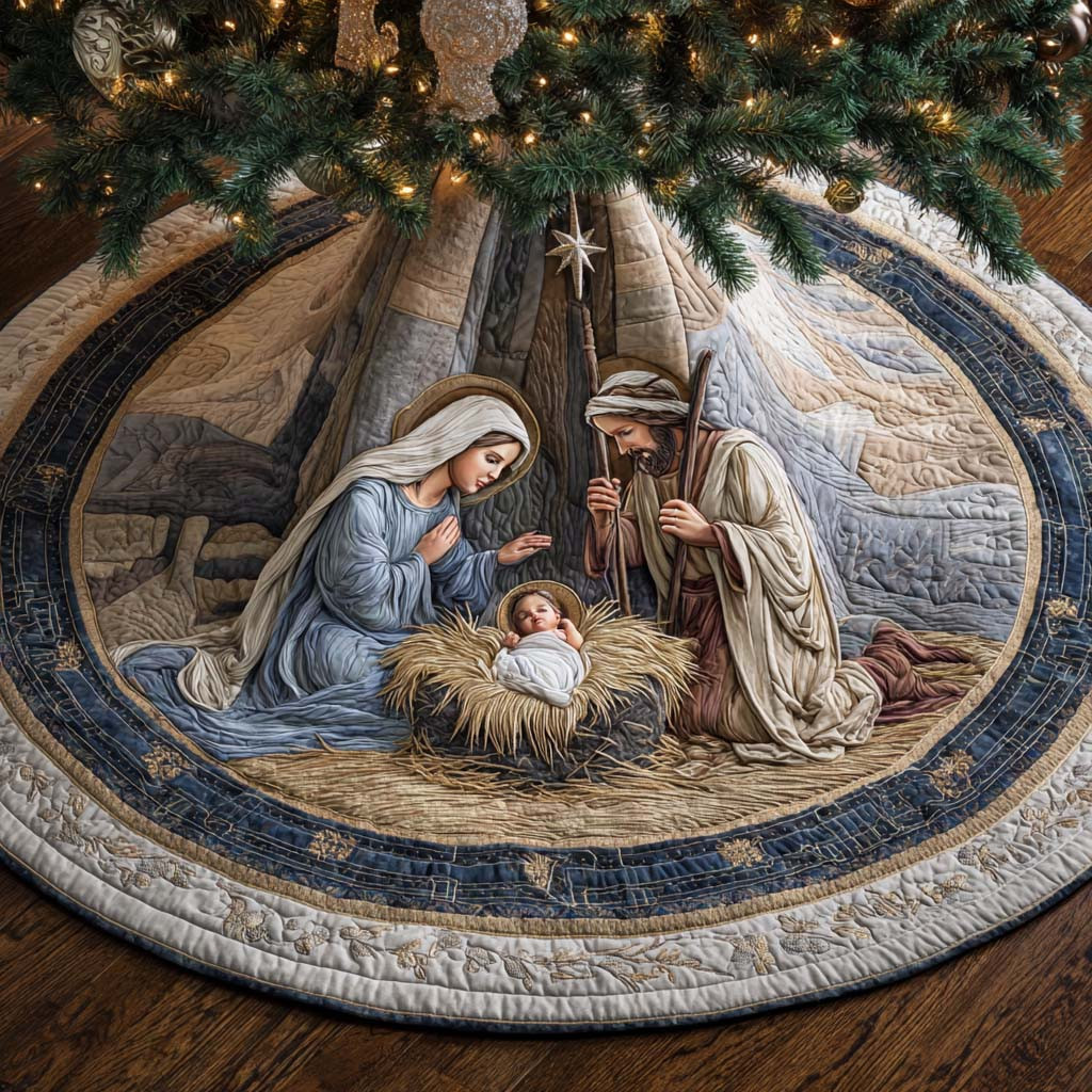 Holy Family Grace Quilted Tree Skirt Nativity Scene Holiday Decor Christmas Gift For Christians