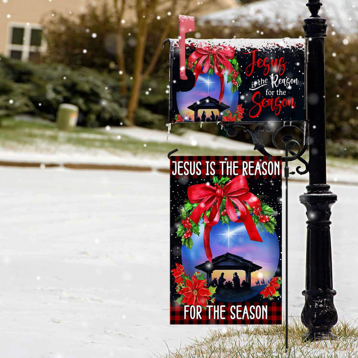 Holy Family Jesus Is The Reason For The Season Christmas Garden Flag Mailbox Cover