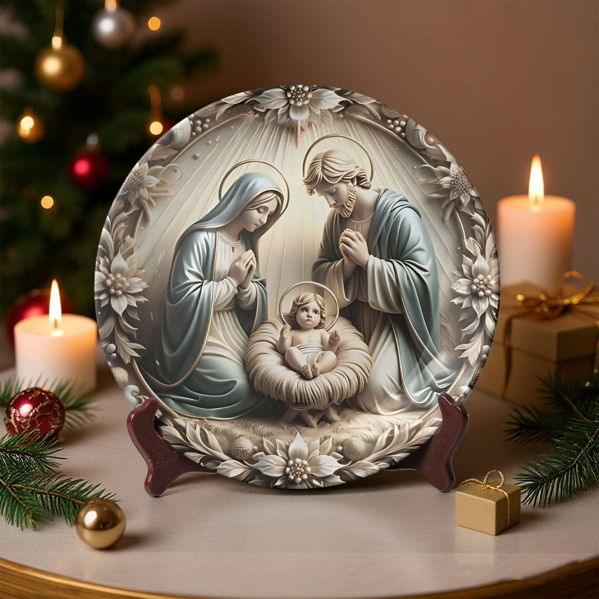 Holy Family Nativity Ceramic Plate Living Room Decorations Religious Christmas Gifts