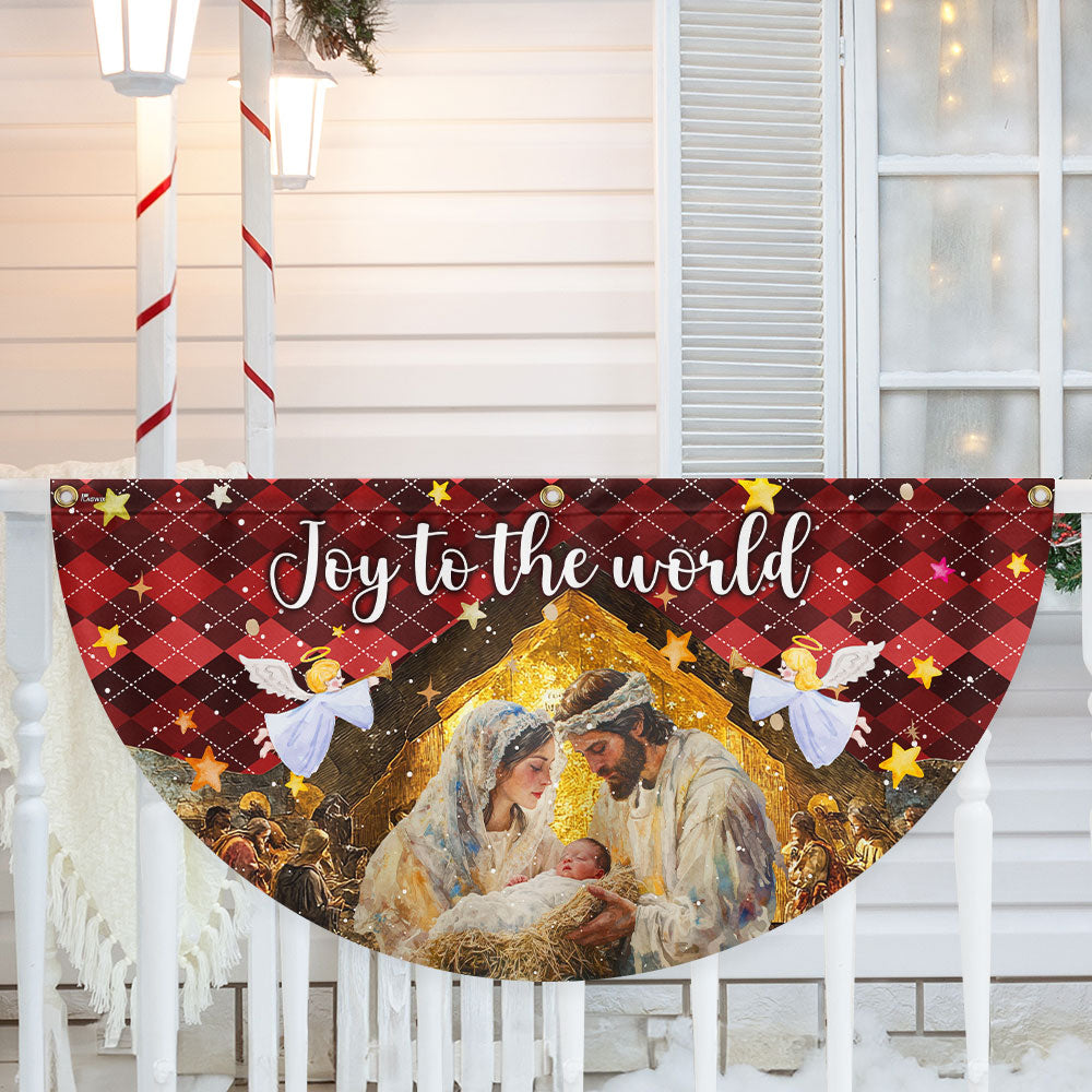 Holy Family Nativity Fan Flag Joy To The World Non Pleated Christmas Decor 3