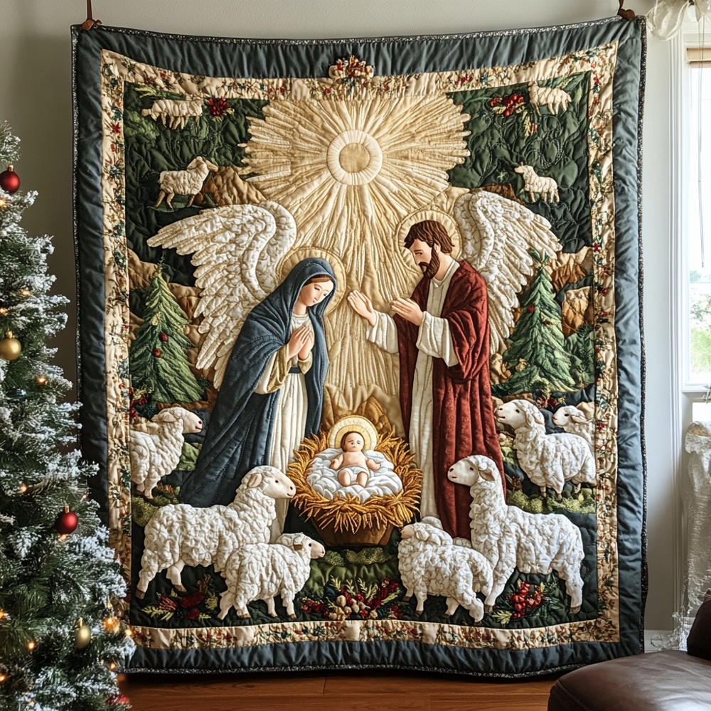 Holy Family Nativity Quilted Blanket Jesus Birth Christmas Throw Best Gift For Religious Lover Decor