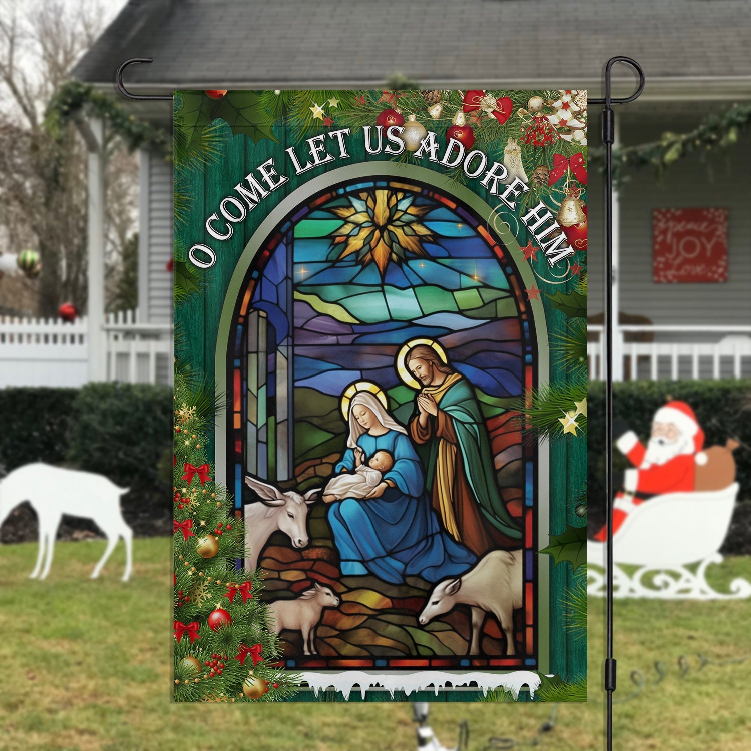 Holy Family O Come Let Us Adore Him Christmas House Flag Christian Themed Xmas Decor Gifts