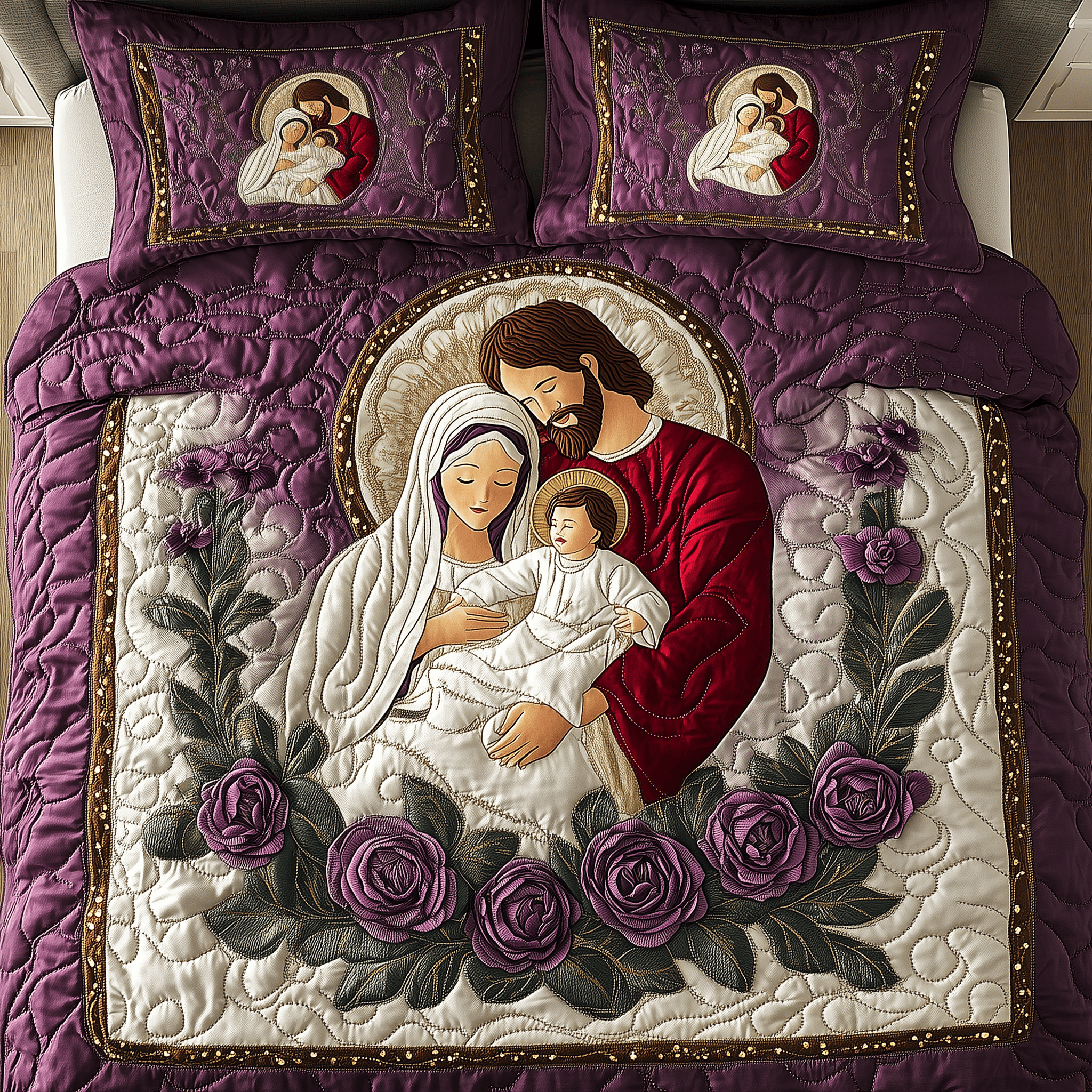 Holy Family Quilted Bedding Set Christmas Bedding Set Anniversary Gifts For Couples