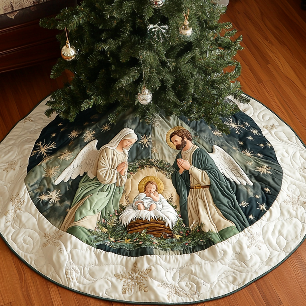 Holy Grace Quilted Christmas Tree Skirt Charming Tree Skirt for Family Gatherings