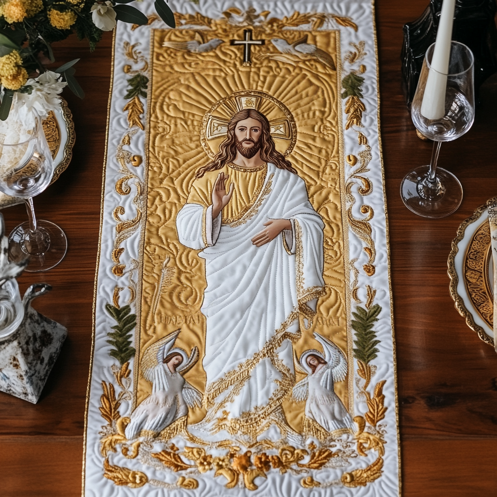 Holy Light Quilted Table Runner Christmas Themed Table Runner Christian Gift Idea