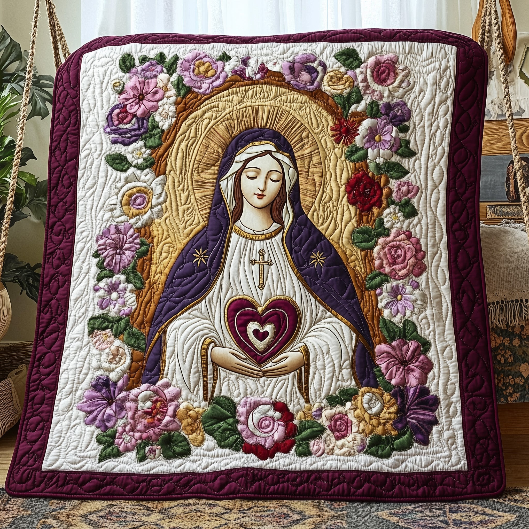 Holy Mary Divine Glow Quilted Blanket Cute Soft BlanketChristmas Gifts For The Whole Family