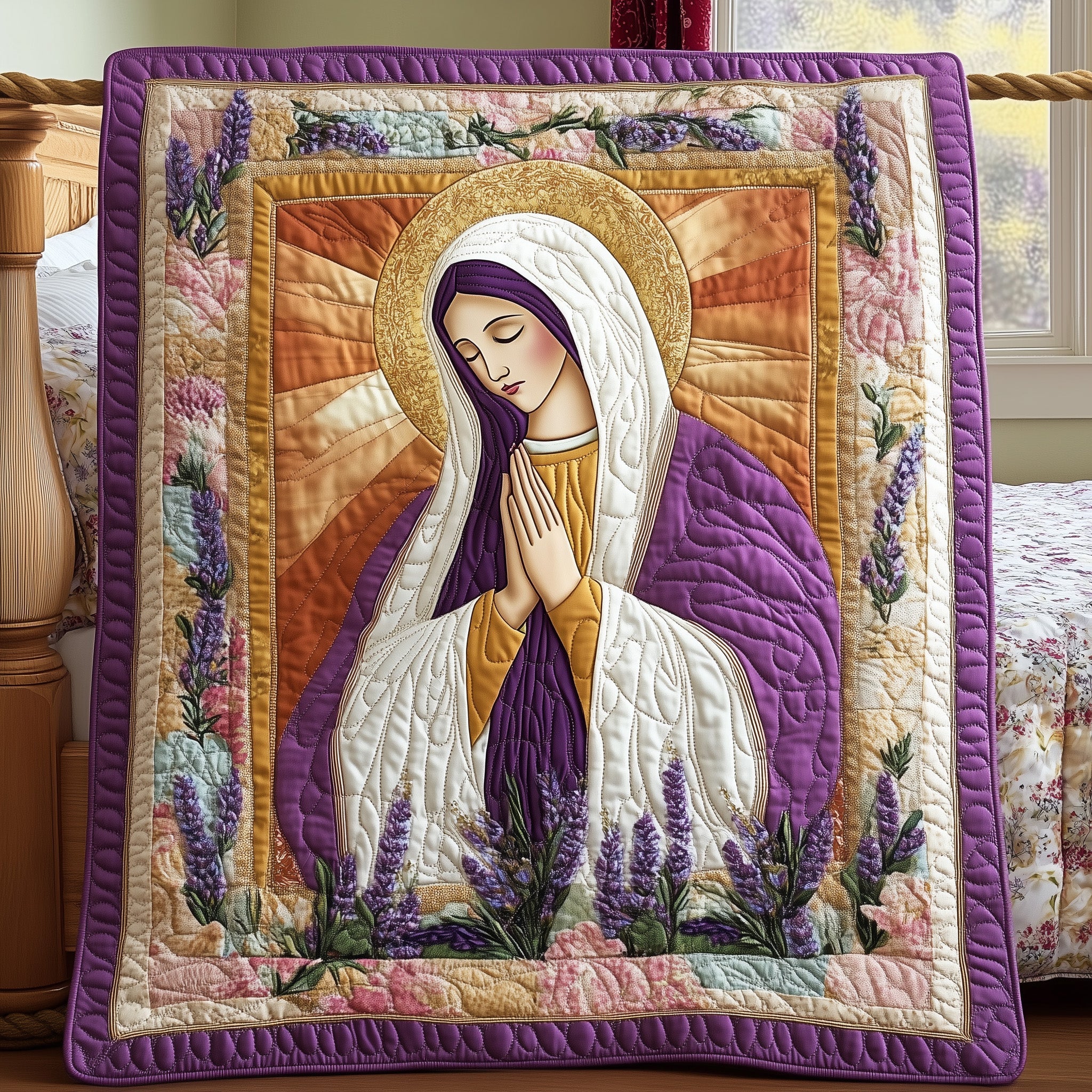 Holy Mary Divine Glow Quilted Blanket Cute Soft BlanketUnique Christmas Gifts For Family
