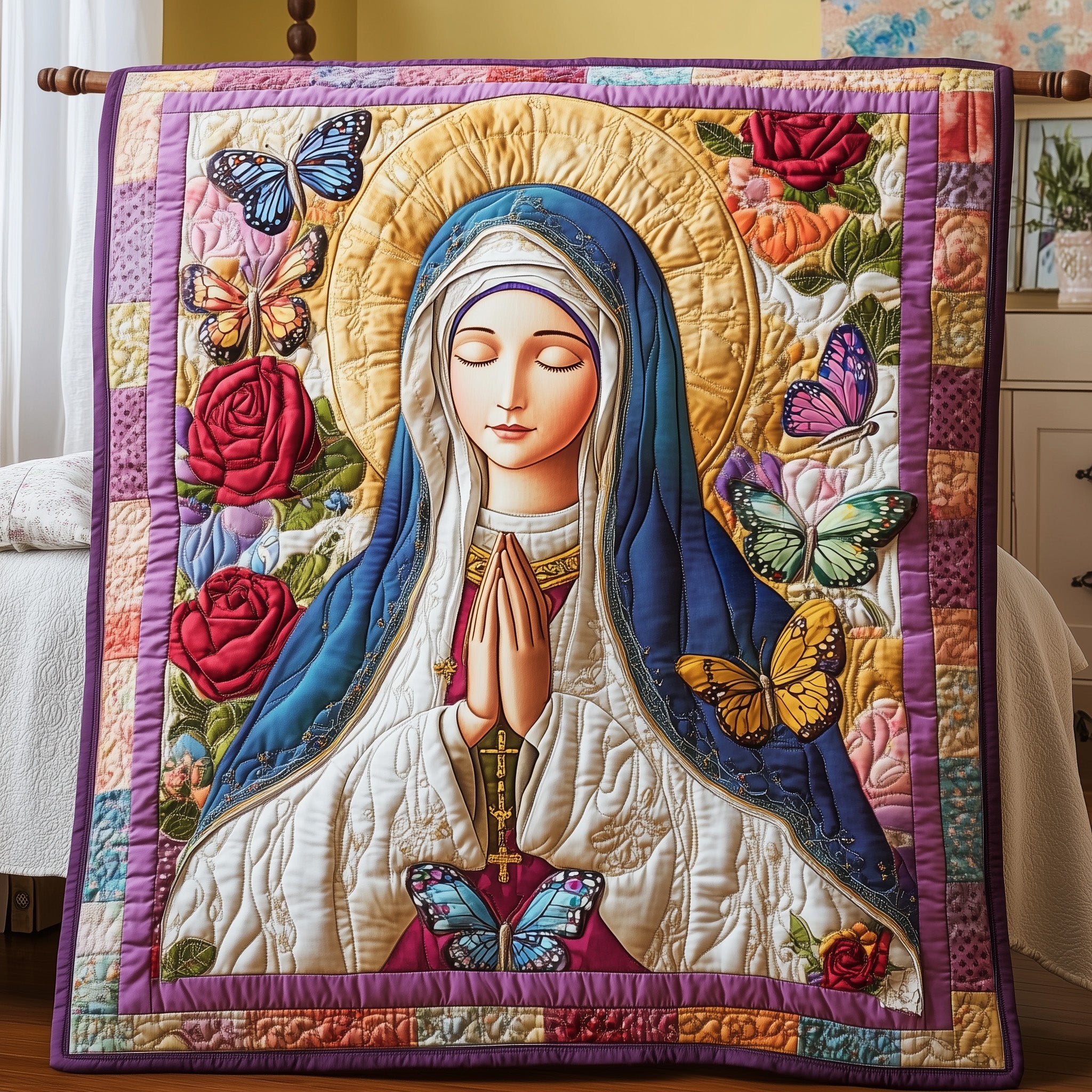 Holy Mary Quilted Blanket Cute Soft BlanketBest Christmas Gifts For Mother In Law