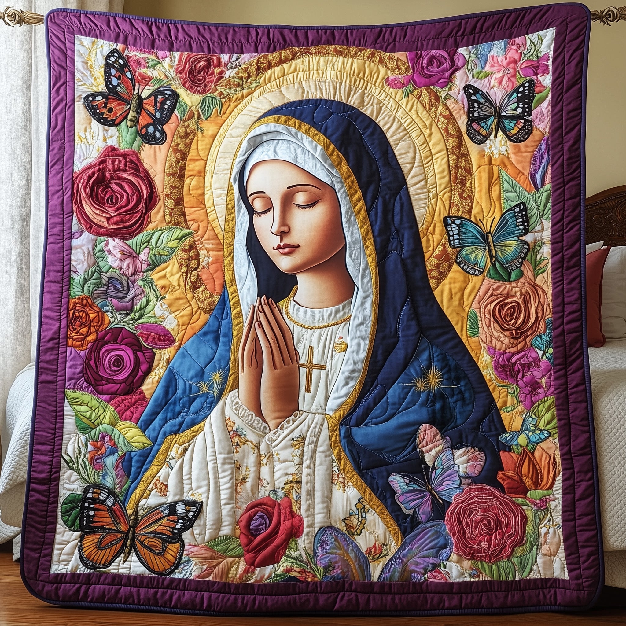 Holy Mary Quilted Blanket Cute Soft BlanketFamily Gift Basket Ideas For Christmas