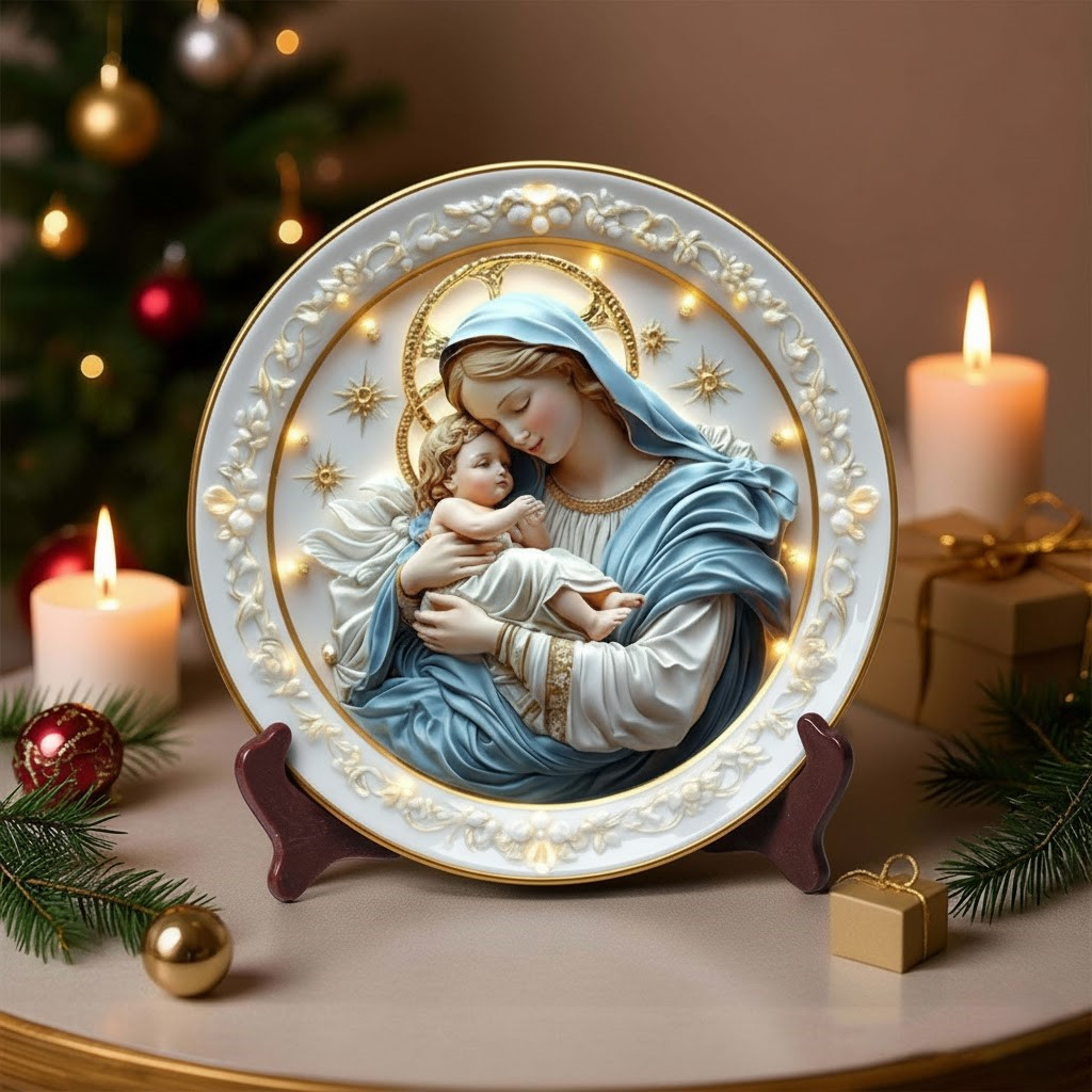 Holy Mother Of Light Christmas Ceramic Plate Grandparent Xmas Decoration Present Ideas