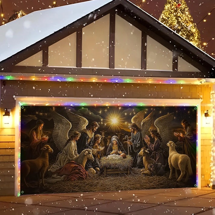 Holy Nativity Angelic Adoration Garage Door Cover Religious Christian Xmas Present Ideas