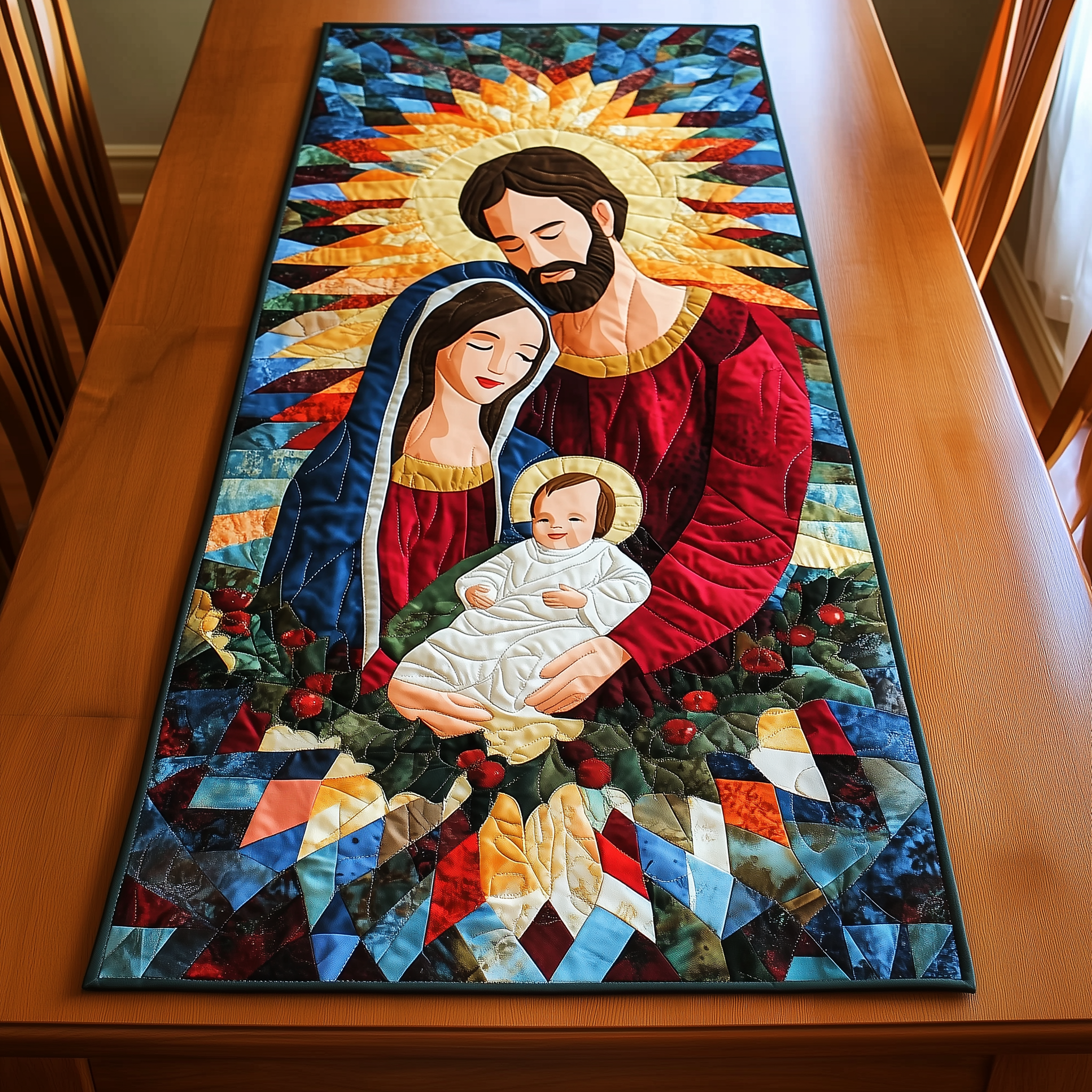 Holy Night Arrival Quilted Table Runner Holiday Table Runner Faith Based Christmas Gifts