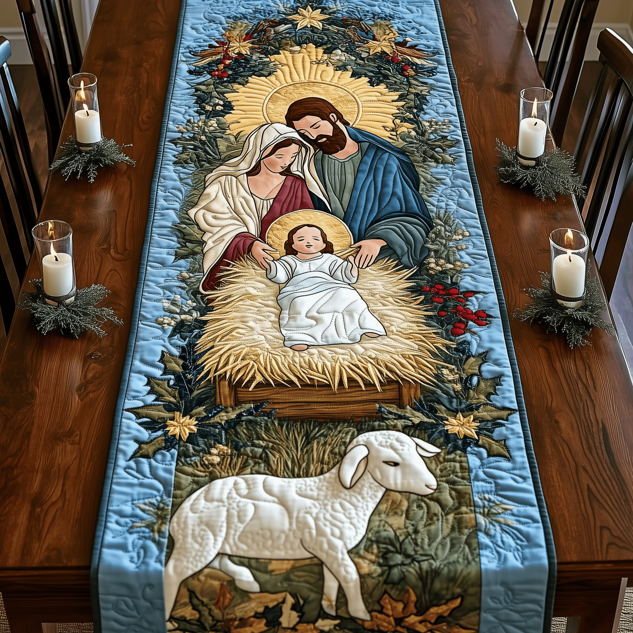 Holy Night Blessings Quilted Table Runner Faith Christian Stuff Indoor Christmas Decorations
