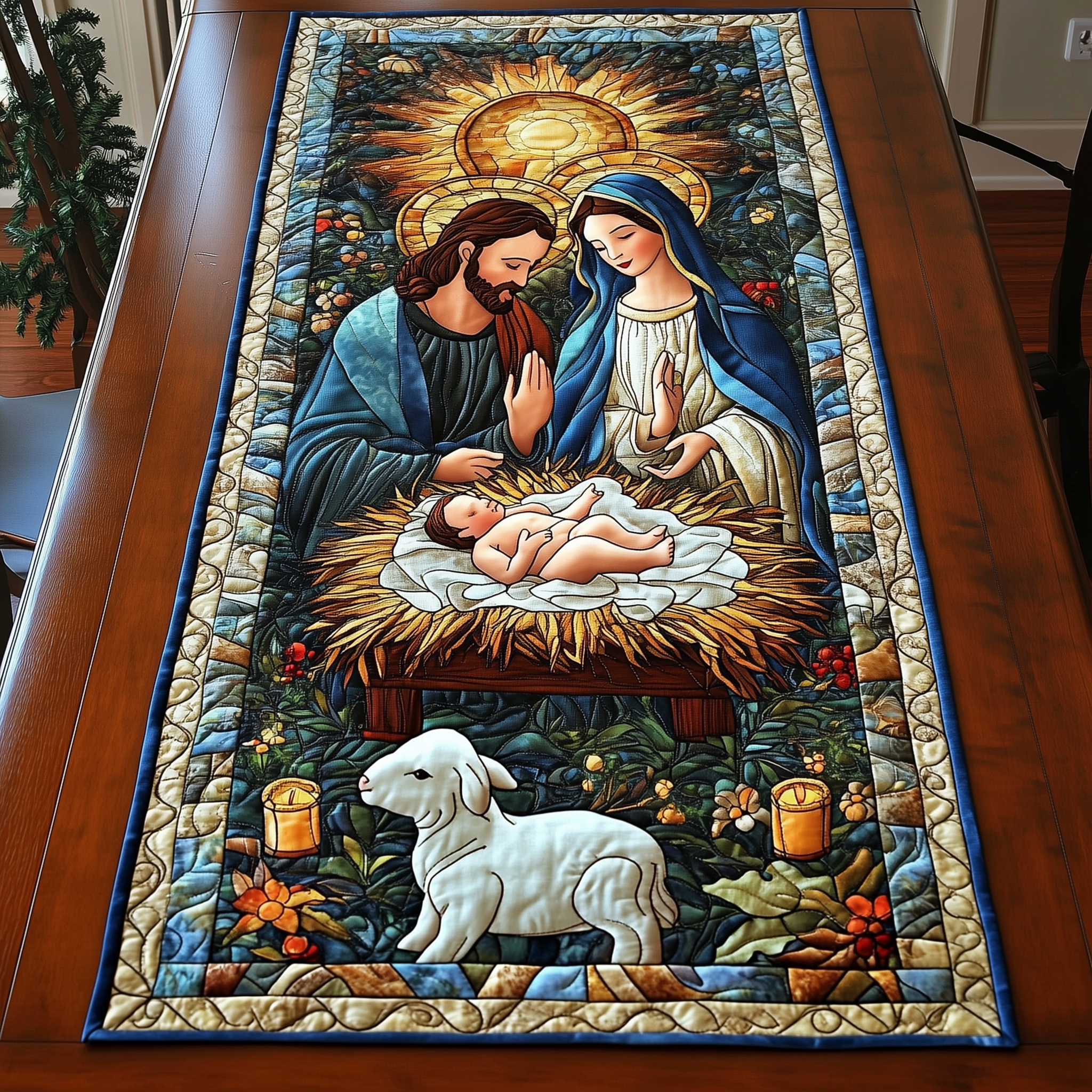 Holy Night Blessings Quilted Table Runner Nativity Christian Stuff Home Christmas Decorations Best Gifts